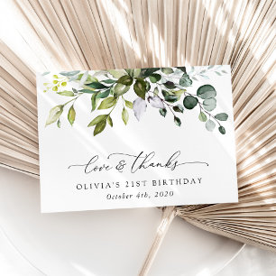 Grey, Eucalyptus Löv, Boho, Birthday Tack Kort