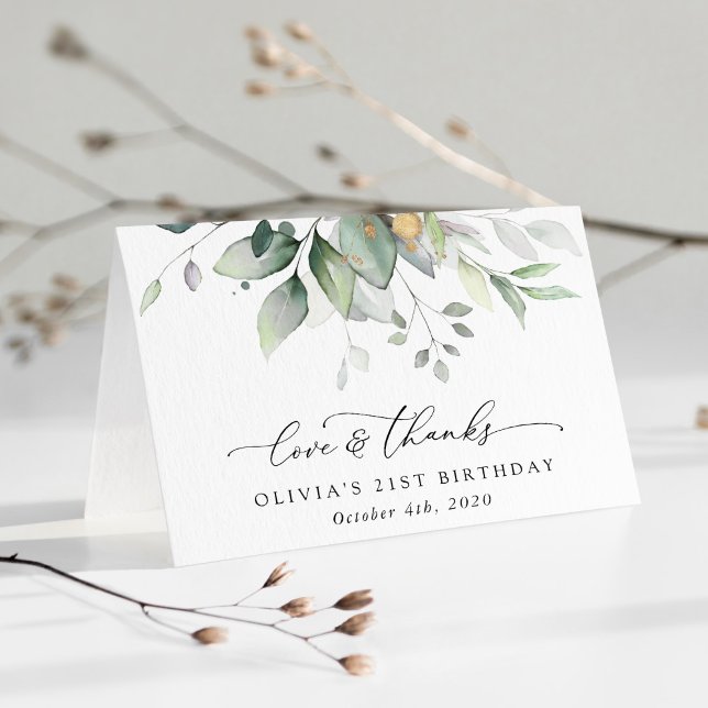 Grey, Eucalyptus Löv, Boho, Birthday Tack Kort (Skapare uppladdad)