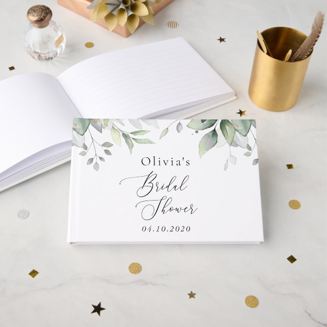 Grey, Eucalyptus Löv, Boho, Möhippa Gästböcker (Framsida öppen)