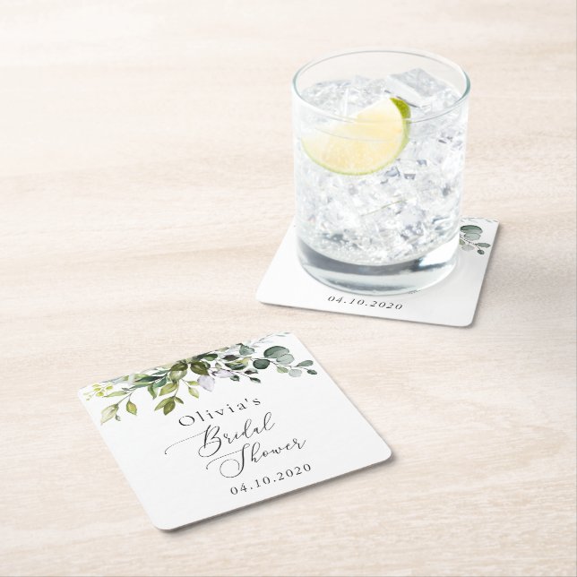 Grey, Eucalyptus Löv, Boho, Möhippa Underlägg Papper Kvadrat (Insitu)