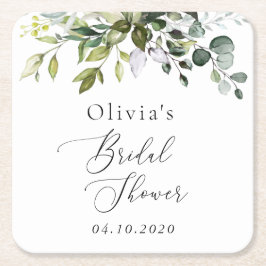 Grey, Eucalyptus Löv, Boho, Möhippa Underlägg Papper Kvadrat