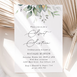 Grey, Eucalyptus Löv, Boho, Sweet 16 Inbjudningar