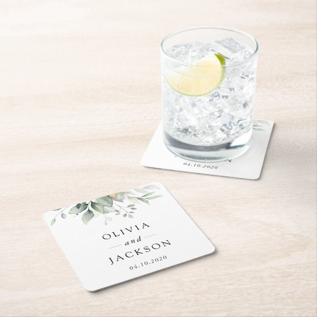 Grey, Eucalyptus Löv, Botaniska Bröllop Underlägg Papper Kvadrat (Insitu)