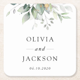 Grey, Eucalyptus Löv, Botaniska Bröllop Underlägg Papper Kvadrat