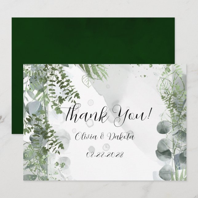 Grey Eucalyptus Löv Tack Cards Inbjudningar (Fram/baksida)