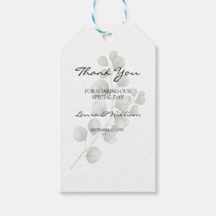 Grey Eucalyptus Lövs Wedding Favor Tack Presentetikett