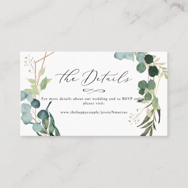 Grey Eucalyptus+Luxe Calligraphy Details Cards Visitkort (Framsida)