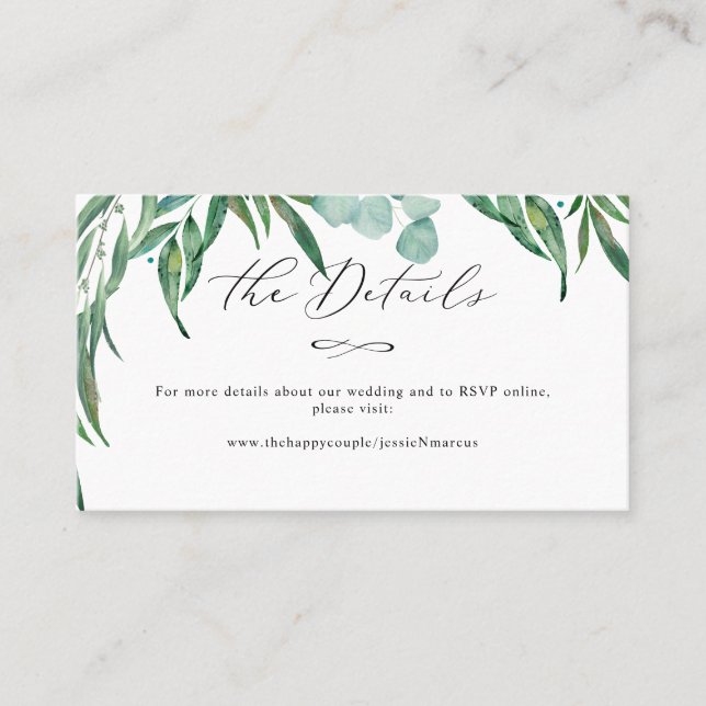 Grey Eucalyptus+Luxe Calligraphy-kort Visitkort (Framsida)