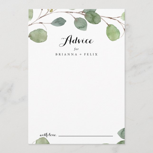 Grey Eucalyptus Modern Calligraphy Bröllop Rådkort (Framsida)