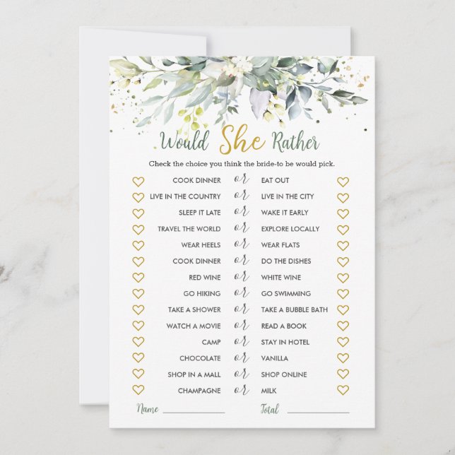 Grey Eucalyptus skulle hon hellre hellre än hellre Inbjudningar (Framsida)