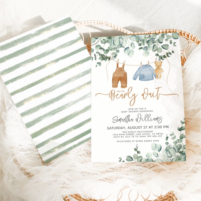 Grey eucalyptus Vi kan vänta tidigt på babyskor Inbjudningar (Skapare uppladdad)