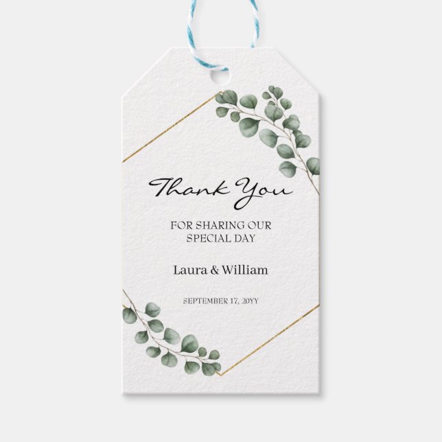 Grey Eucalyptus Wedding Favor Tack Presentetikett (Framsidan)