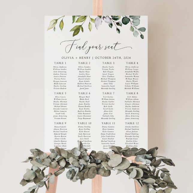 Grey, Eukalyptus Löv, Bröllop-sätesdiagram Poster (Skapare uppladdad)
