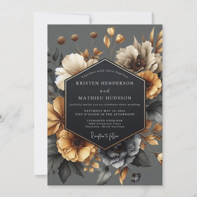 Grey Floral Autumn Romance Wedding Inbjudningar (Framsida)