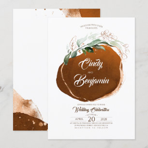 Grey Foliage och Copper Foil Modern Bröllop Inbjudningar