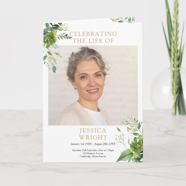 Grey Funeral Memorial Order Order (Greenery Funera Program (Framsida)