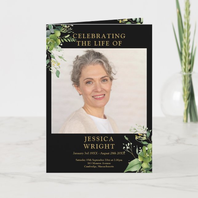 Grey Funeral Memorial Order Order (Greenery Funera Program (Framsida)
