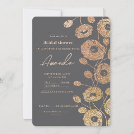 Grey Glitter-Like Poppy Flower Invitation Inbjudningar