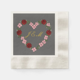 Grey & Gold Floral Heart Wedding Striped Napkins Pappersservett