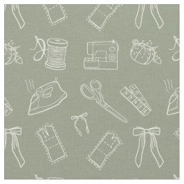 Grey Green Sewing Themed Pattern Tyg
