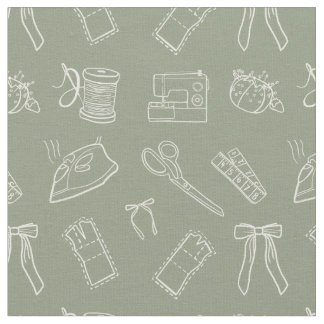 Grey Green Sewing Themed Pattern Tyg