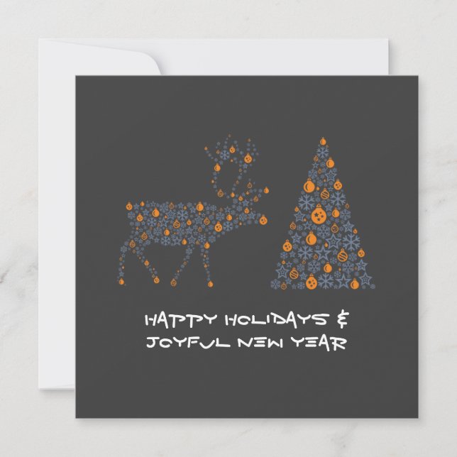 Grey greeting card HAPPY HOLIDAYS JOYFUL NEW YEAR Julkort (Framsida)