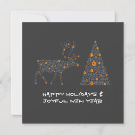 Grey greeting card HAPPY HOLIDAYS JOYFUL NEW YEAR Julkort