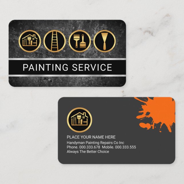 Grey Grunge Wall Gold Painter's Tool Visitkort (Fram/baksida)