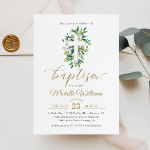 Grey Guld Färg Calligraphy Baptism Inbjudningar