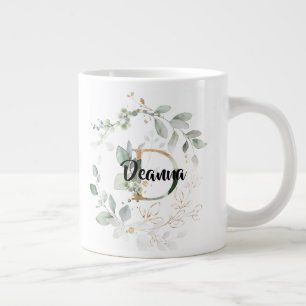 Grey Guld Lämnar Monogram Initial "D" Namn Jumbo Mugg