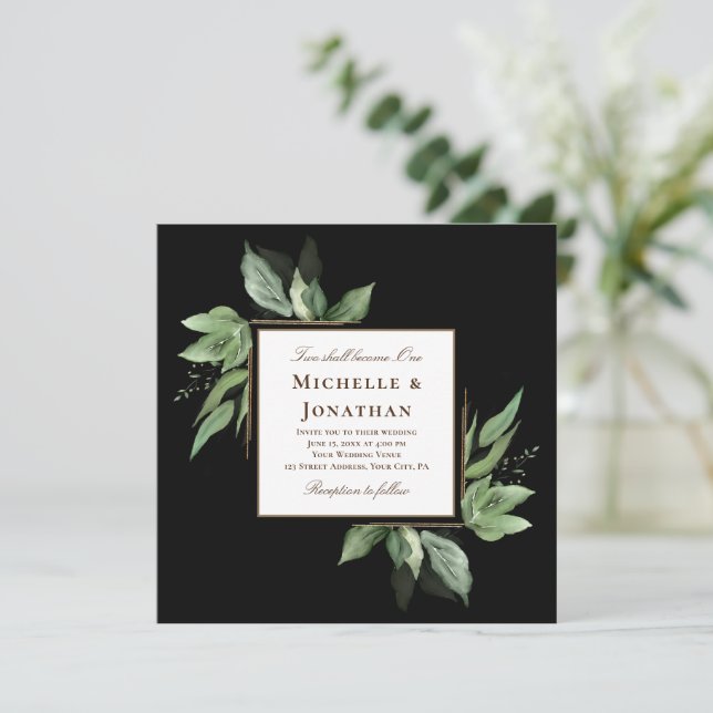 Grey Guld Ram på Svarta kristna Bröllop Inbjudningar (Stående Fram)