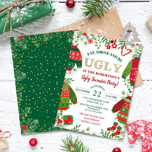 Grey Guld Ugly Sweater Party jul Helgdag Inbjudningar