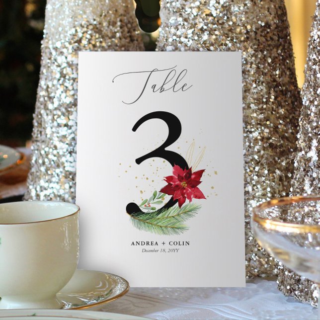 Grey + Guld Watercolor Helgdag Bordsnummer 3 (Botanical Christmas Wedding / Event Table Number | No. 3 (For all numbers, see Collection below))