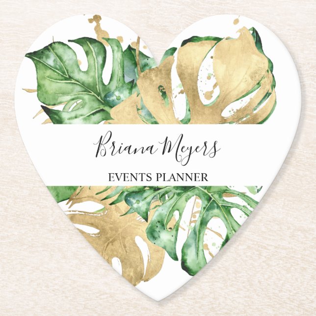 Grey Handflatan Lövs Guld Tropical Underlägg Papper (Framsida)