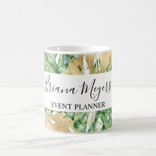 Grey Handflatan Lövs Guld White Tropical Kaffemugg