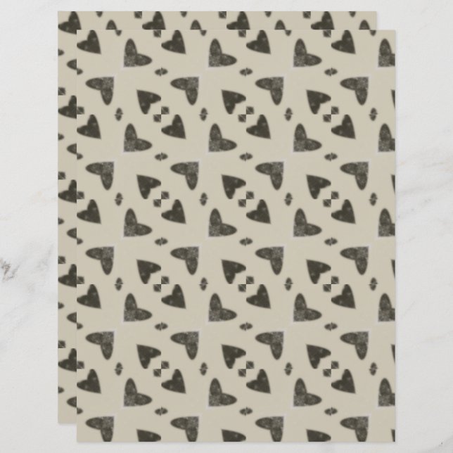 Grey Hearts Geometric Scrapbook Paper (Fram/baksida)