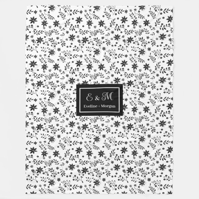 Grey Hues Floral Blanket Modern Custom Name Style Fleecefilt (Framsidan)