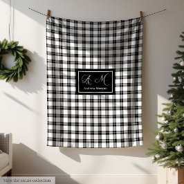 Grey Hues Rustic Black White Plaid Blanket for Him Fleecefilt