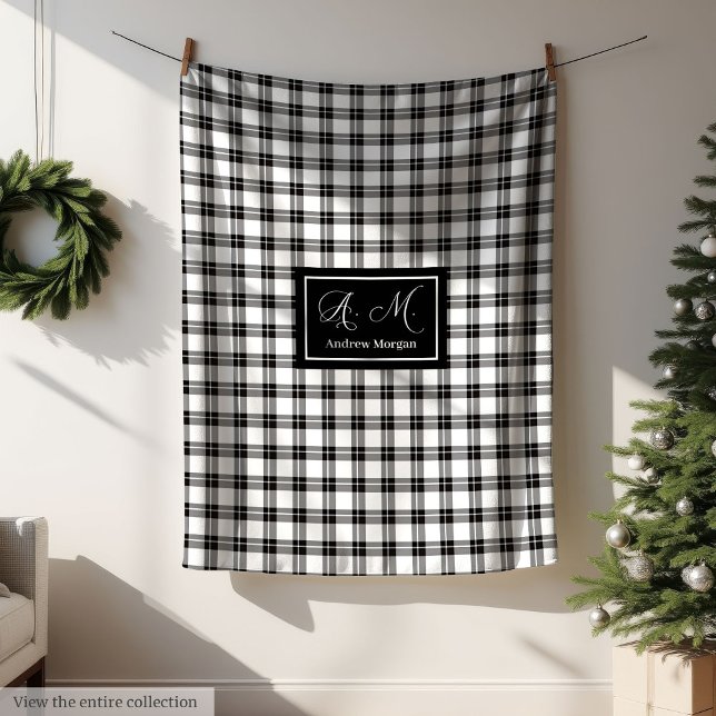 Grey Hues Rustic Black White Plaid Blanket for Him Fleecefilt (Grey Hues Rustic Black White Plaid Blanket for Him)