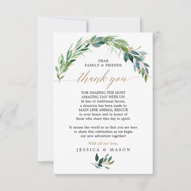 Grey in Lieu of Favors Tack Place Card Meddelande (Framsida)