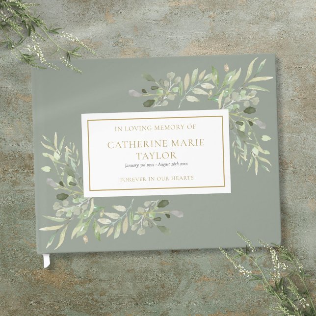 Grey in Loving Memory Memorial Funeral Gästböcker (Greenery In Loving Memory Memorial Funeral Guest Book)