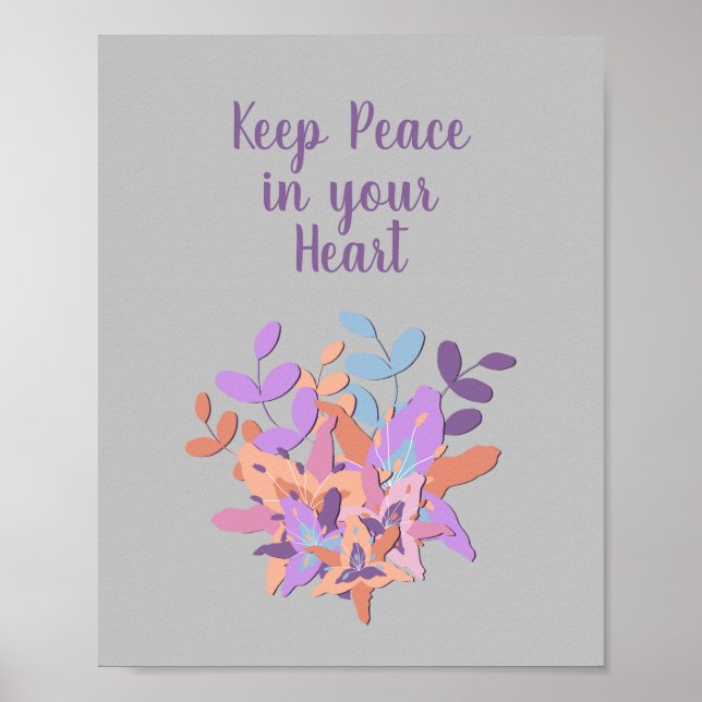 Grey "Keep Peace in your Heart" Floral Poster (Framsidan)