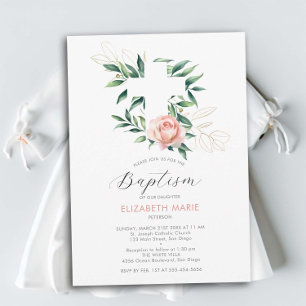 Grey Kor Rosa Guld Flicka-baptism Inbjudningar