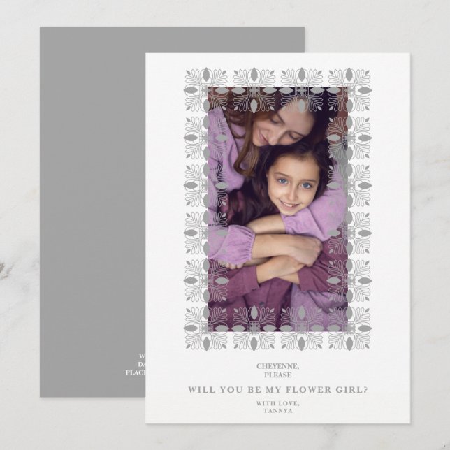 Grey Lace Effect Chic Frame Flower Girl Bridesmaid (Fram/baksida)