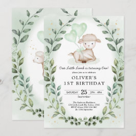 Grey Lamb 1:a födelsedagen Baby får Party Inbjudningar