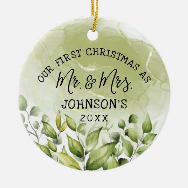 Grey Lämnar Första julen som Mr. och Mrs. Julgransprydnad Keramik (Framsidan)