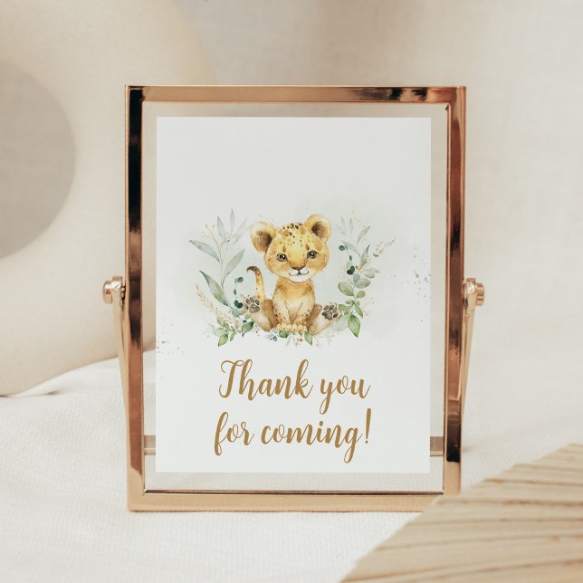 Grey Lejon Baby Shower Tack för att du kom Poster (Gender Neutral Lion Jungle Baby Shower Thank you for Coming SIgn)