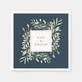 Grey Löv Deep Sea Blue Guld Bröllop Pappersservett
