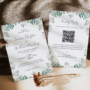 Grey Löv Ram QR-koden OSA Bröllop Inbjudningar