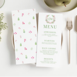 Grey Löv Rosa Flowers Monogram Bröllop Menu
